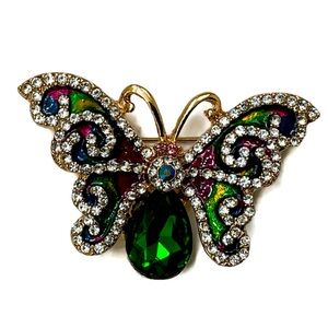Green and Pink Butterfly Brooch